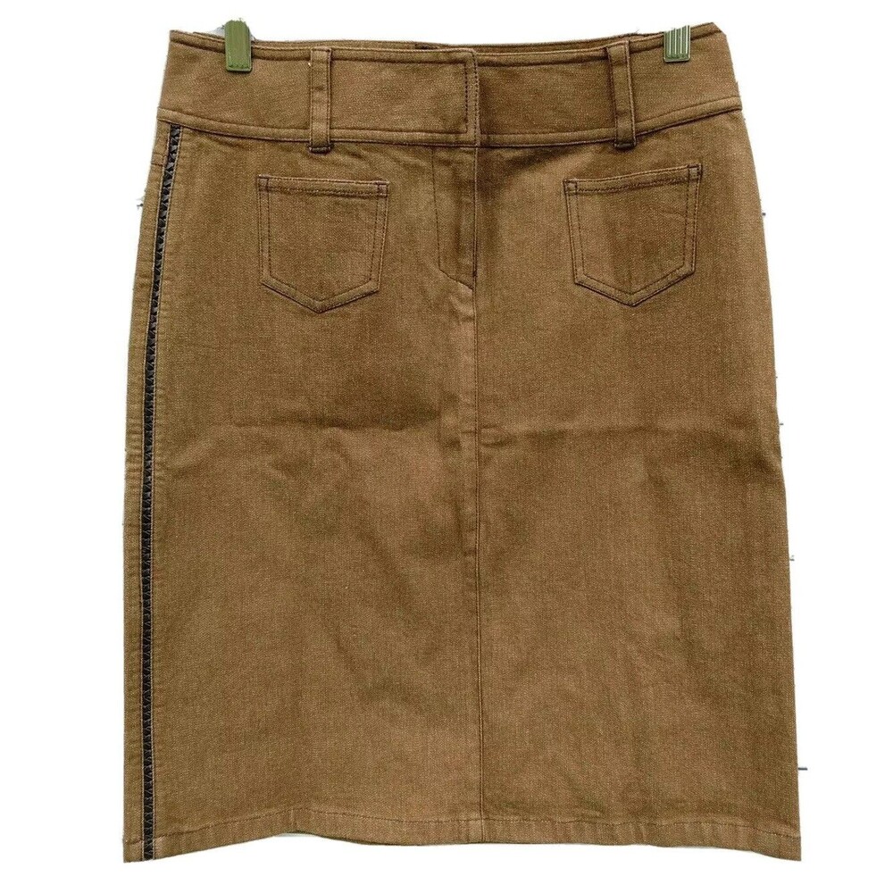 Kenneth Cole New York Skirt Brown Womens Sz 2 Side Decor Pockets ZIP Button New